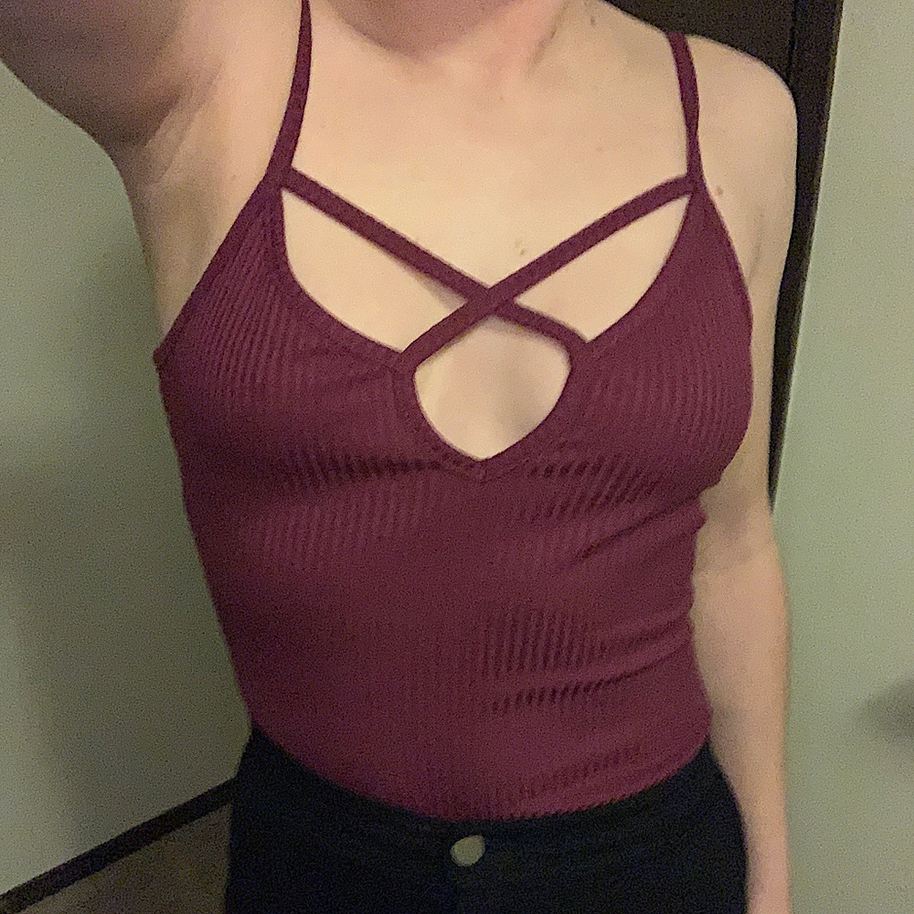 Fitted solid Maroon tank top one piece size s